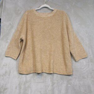 J. JILL Womens Size Large Tan Knit Organic Design Boxy 3/4 Sleeve Sweater